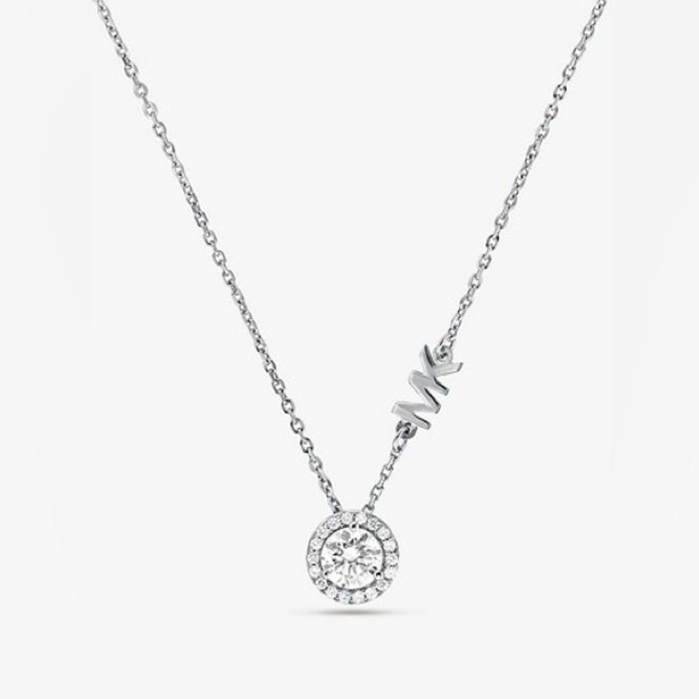 Metal-Plated Sterling Silver Pavé Halo Necklace